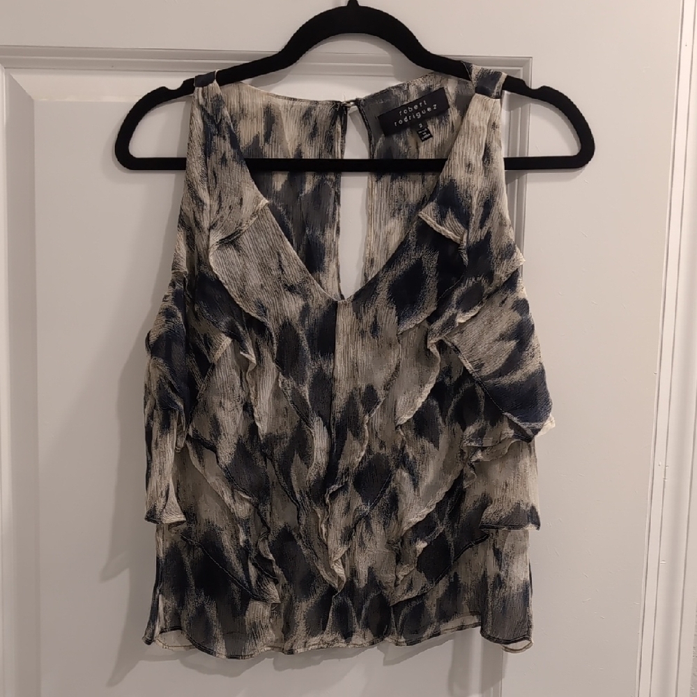 Robert Rodriguez Black and Cream Ruffled Blouse
